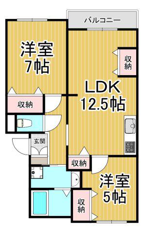 ブランユーカリ A棟(2LDK/1階)の間取り写真