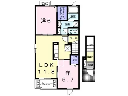 VILL川棚(2LDK/2階)の間取り写真