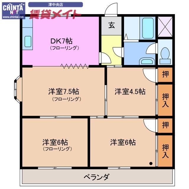 ガーデンヒルズ1号館(4DK/3階)の間取り写真