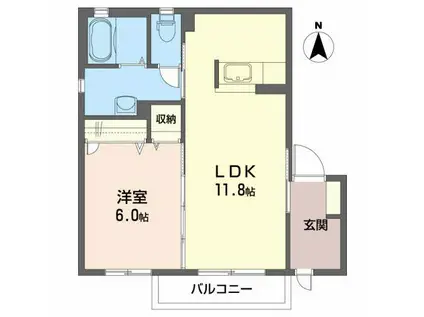 グリーンヒルズB(1LDK/1階)の間取り写真