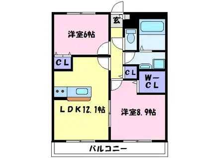 アンプルールクラージュスールII(2LDK/1階)の間取り写真
