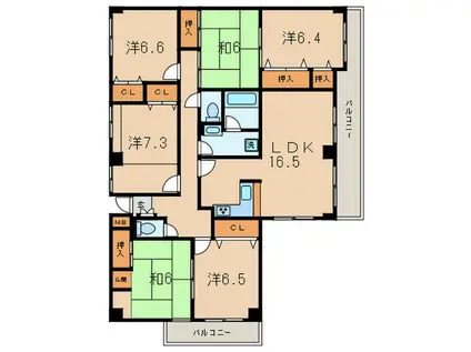 エクセルコート芦屋(6LDK/4階)の間取り写真