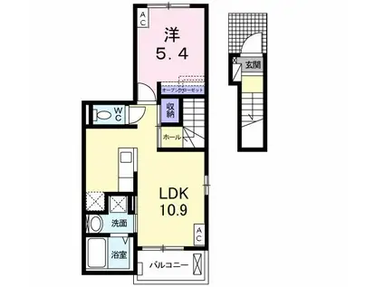 シュエット ドゥ(1LDK/2階)の間取り写真