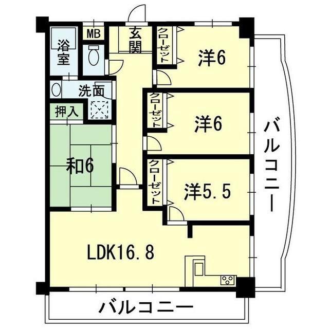 フラワーマンション城西(4LDK/3階)の間取り写真