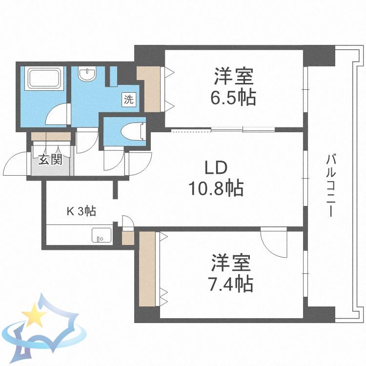 レジディア円山北5条(2LDK/13階)の間取り写真