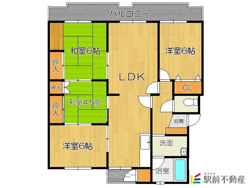 奈多団地21棟(4LDK/5階)の間取り写真