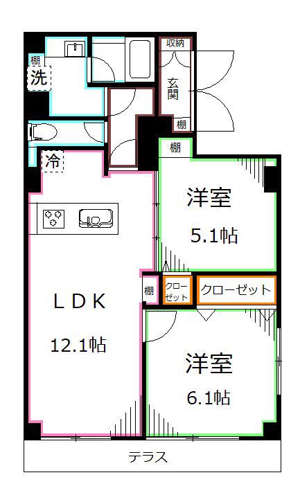 大寿マンション(2LDK/1階)の間取り写真