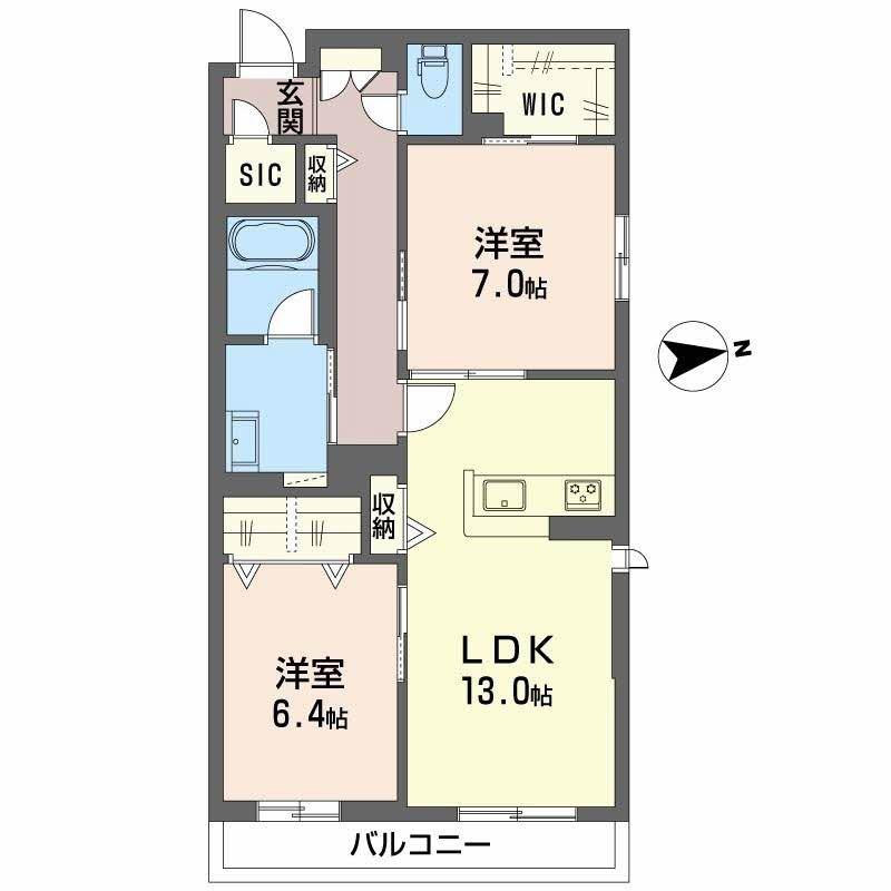 シャーメゾン渋川III(2LDK/2階)の間取り写真
