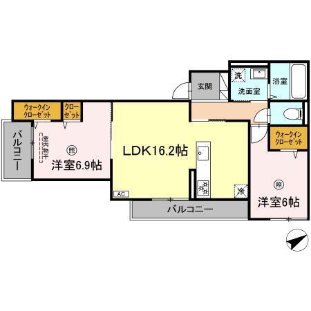 D‐RIVERSIDE南庄(2LDK/2階)の間取り写真
