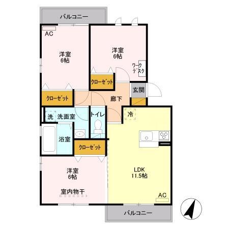 セイチ上近江A(3LDK/2階)の間取り写真