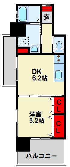 ミーナ原町(1DK/5階)の間取り写真