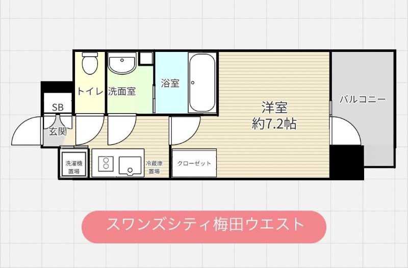 スワンズシティ梅田ウエスト(1K/3階)の間取り写真