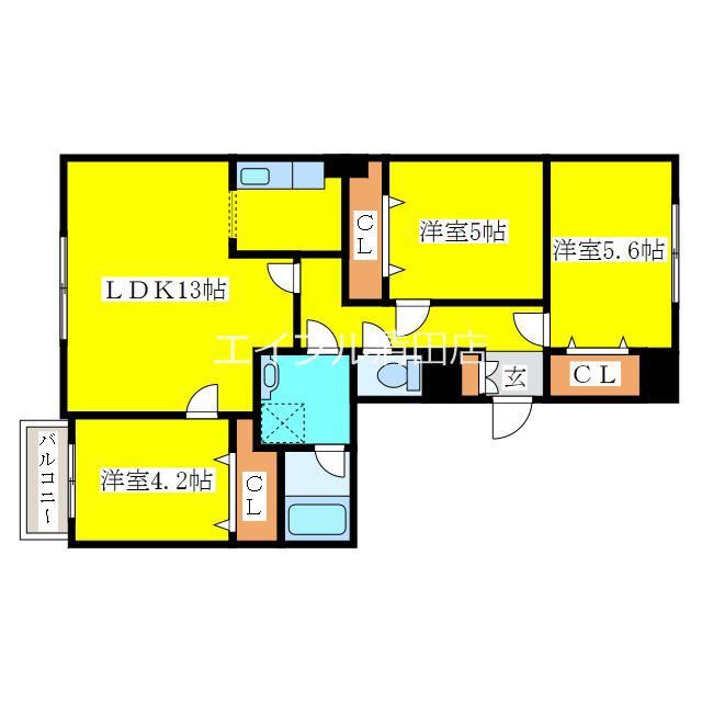 KDマンションI(3LDK/6階)の間取り写真