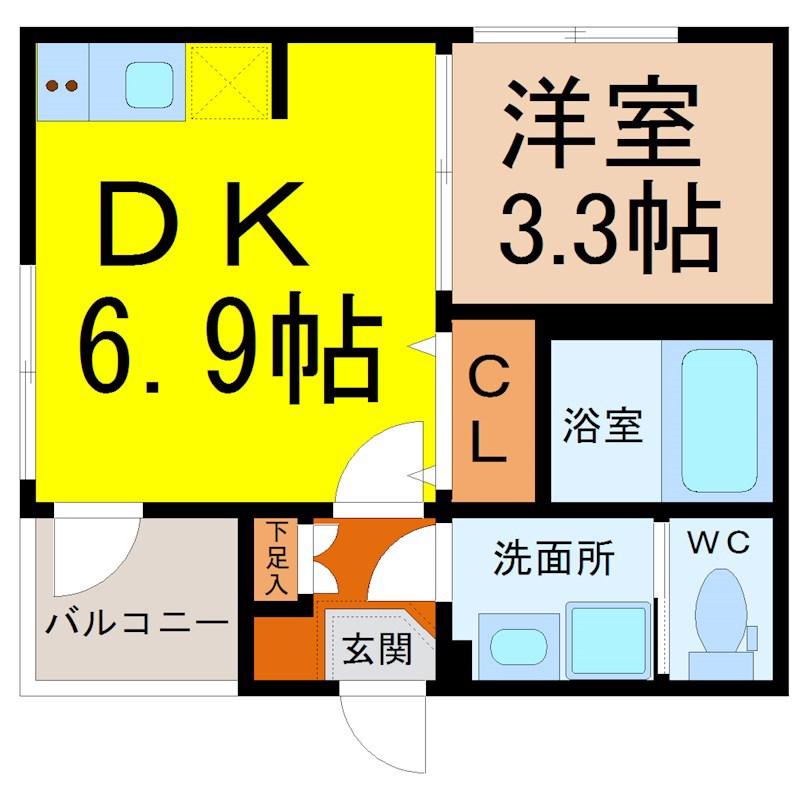 スカイシャイン黒川(1DK/3階)の間取り写真