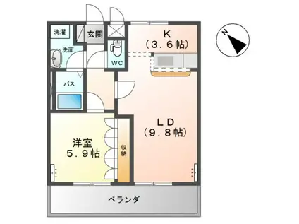 ルインズヒル(1LDK/2階)の間取り写真