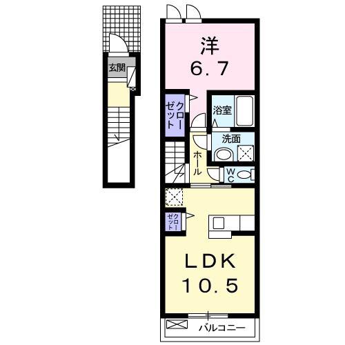 グランジェ E(1LDK/2階)の間取り写真