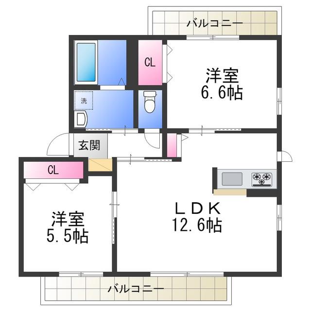 アナスタシア片蔵A棟(2LDK/2階)の間取り写真