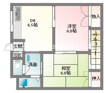 シティハイツ萱島(2DK/2階)の間取り写真