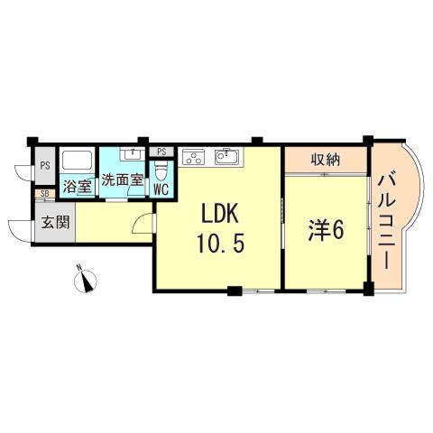 コボリマンション夙川老松台 D棟(1LDK/3階)の間取り写真