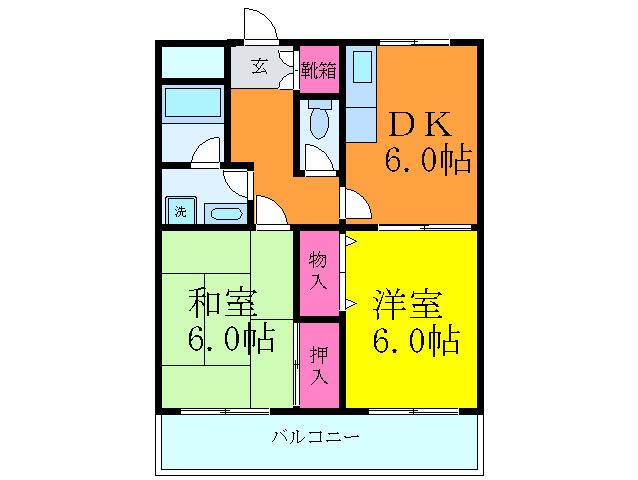 ジュネス石川(2DK/2階)の間取り写真