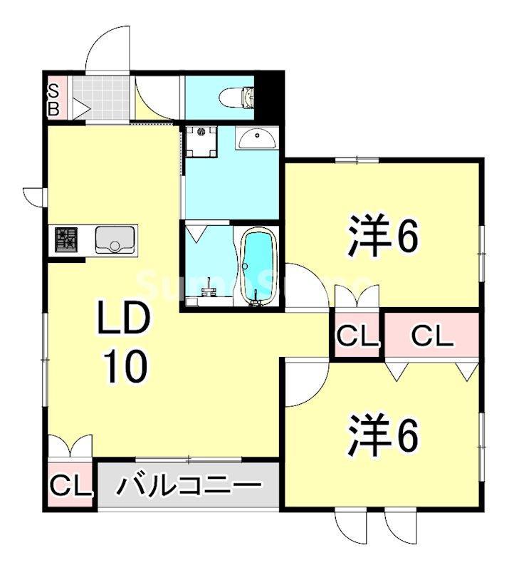 ソラリア一番町(2LDK/1階)の間取り写真