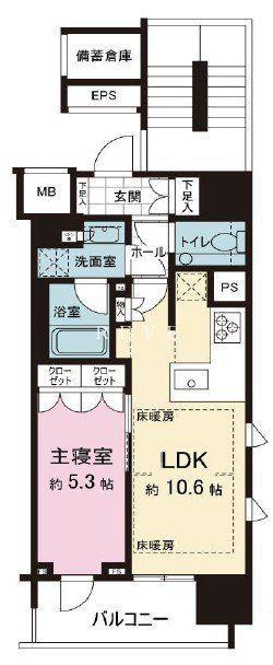 アスデュール日本橋人形町(1LDK/2階)の間取り写真