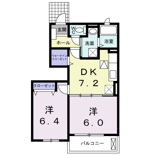 ヒルズ・大五B(2DK/1階)の間取り写真