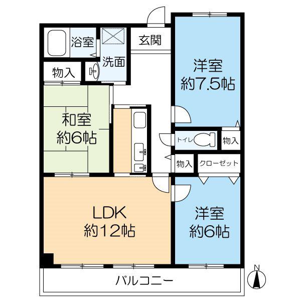 シャトー富松(3LDK/3階)の間取り写真