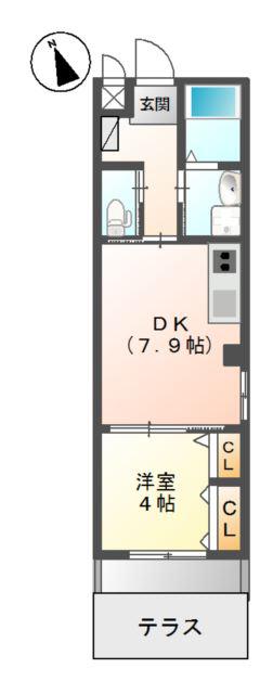 CIEL BLEU B棟(1DK/1階)の間取り写真