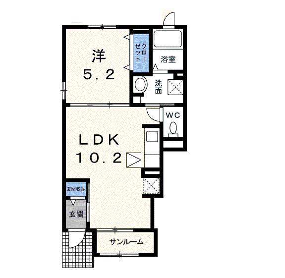 ブルーローズ(1LDK/1階)の間取り写真