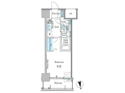GRAND ESPOIR車道(1K/8階)の間取り写真