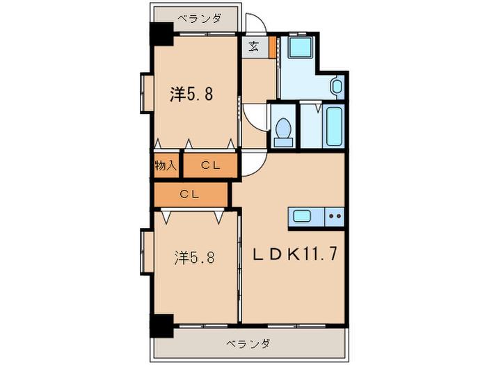 ガーデンコート門司駅前(2LDK/2階)の間取り写真