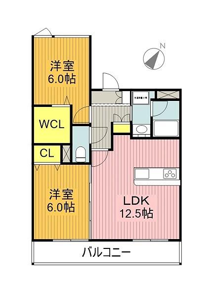 ヒルズテラス(2LDK/2階)の間取り写真