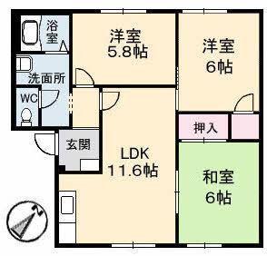 カーザ・ヴェルデ(3LDK/1階)の間取り写真