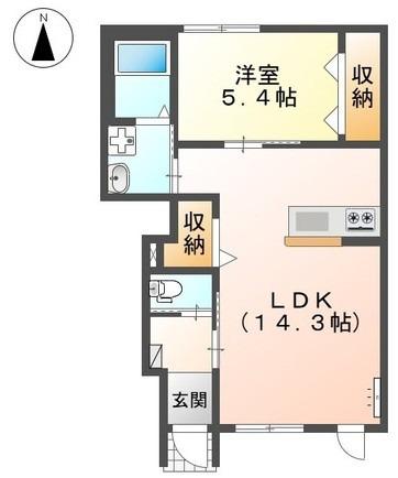リバーヒルズ里庄(1LDK/1階)の間取り写真