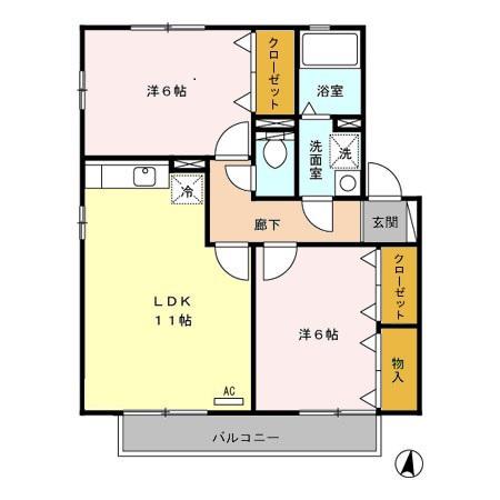 フリーデンE(2LDK/2階)の間取り写真