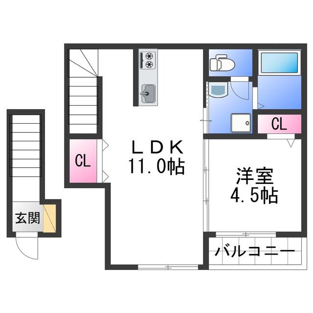 TJ船尾II(1LDK/2階)の間取り写真