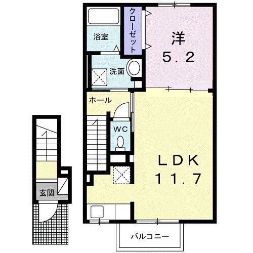 ベルエア木太C(1LDK/2階)の間取り写真