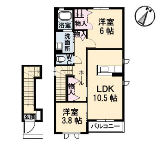 クローバー21 B棟(1SLDK/2階)の間取り写真