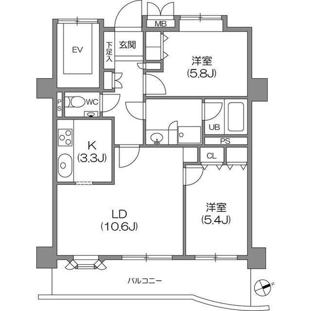 磯子台スカイマンション(2LDK/2階)の間取り写真