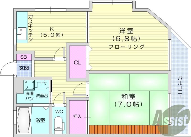 ウインディヒルズ堤(2K/1階)の間取り写真
