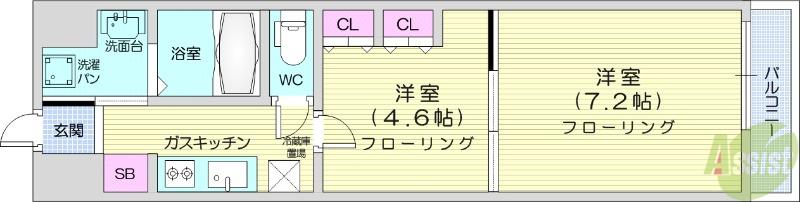 ウェルネス青葉(2K/5階)の間取り写真