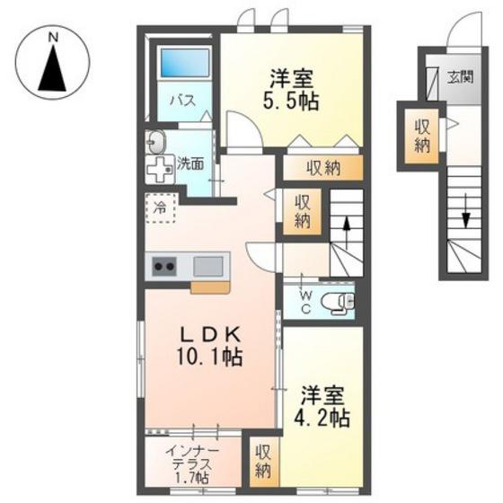 高崎市上小鳥町T様アパートB棟(2LDK/2階)の間取り写真