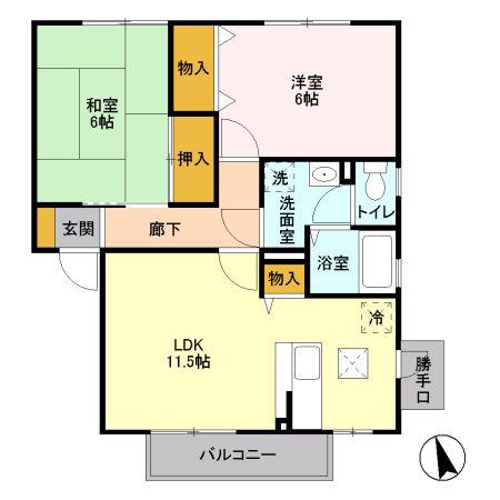 モンテベールA棟(2LDK/1階)の間取り写真