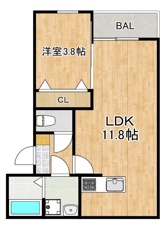 リタリッチ鳥栖壱番館(1LDK/2階)の間取り写真