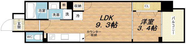 アーバネックス心斎橋イースト(1LDK/8階)の間取り写真