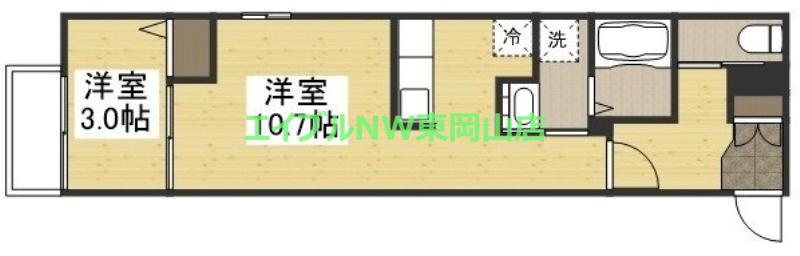 月光 岡山旭東町(1LDK/2階)の間取り写真