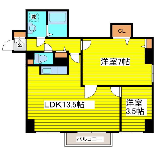 札幌三善第2ビル(2LDK/4階)の間取り写真