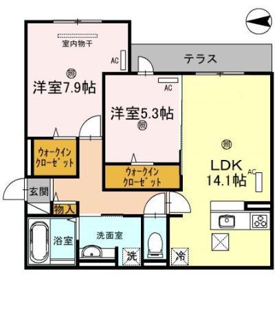 スペチアーレ巽中 C棟(2LDK/2階)の間取り写真