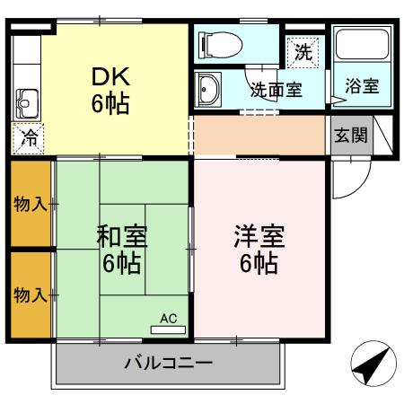 プレジール千田(2DK/1階)の間取り写真